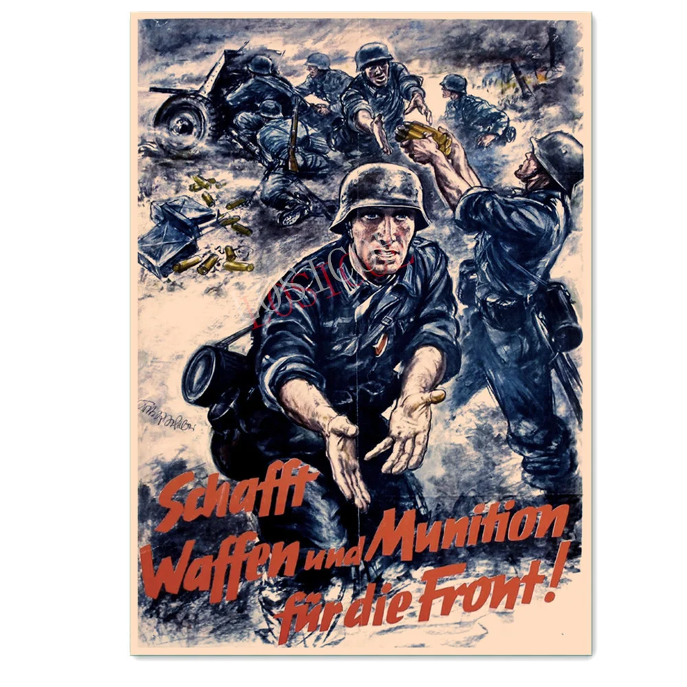 

Schafft Waffen and Munition fur die Front! WW II War Military Art Pictures Wall Stickers Vintage Kraft Paper Poster Painting