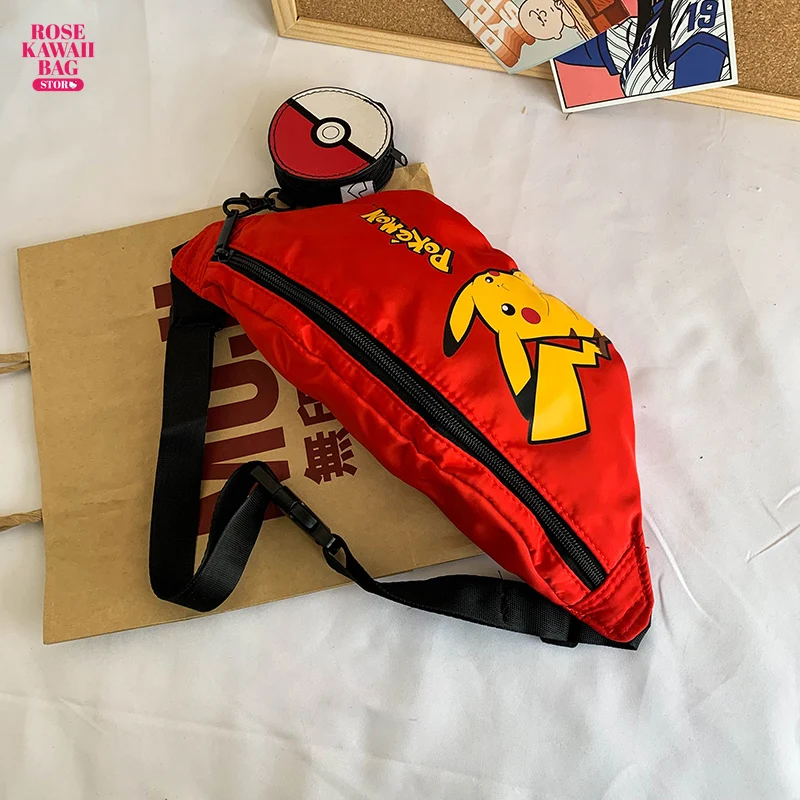 

Pikachu Bag Canvas Crossbody Bag Cute Cartoon Elf Pokemon Printed Waistpack Single Shoulder Bag Chest Phone Bag for Children Kid