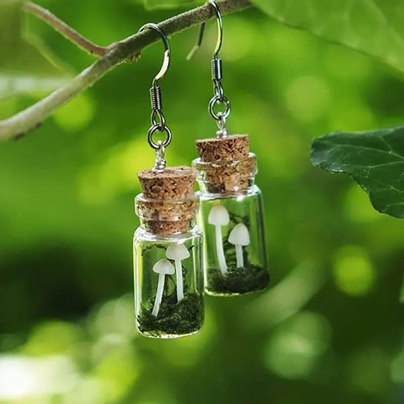 

Small bottle of mushroom jar earrings, handmade fairy y2k earrings