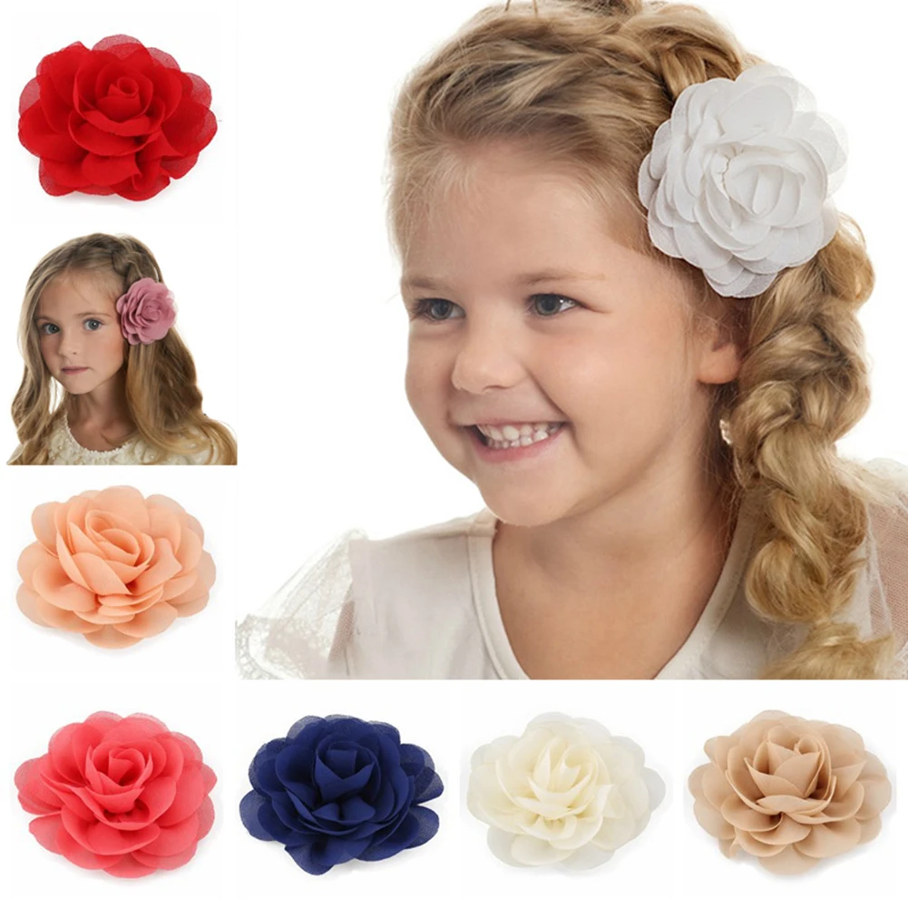 

Retail 8.5cm Newborn Chiffon Petals Poppy Flower Hair Clips Rolled Rose Fabric Hair Flowers For Kids Girls Hair Accessories