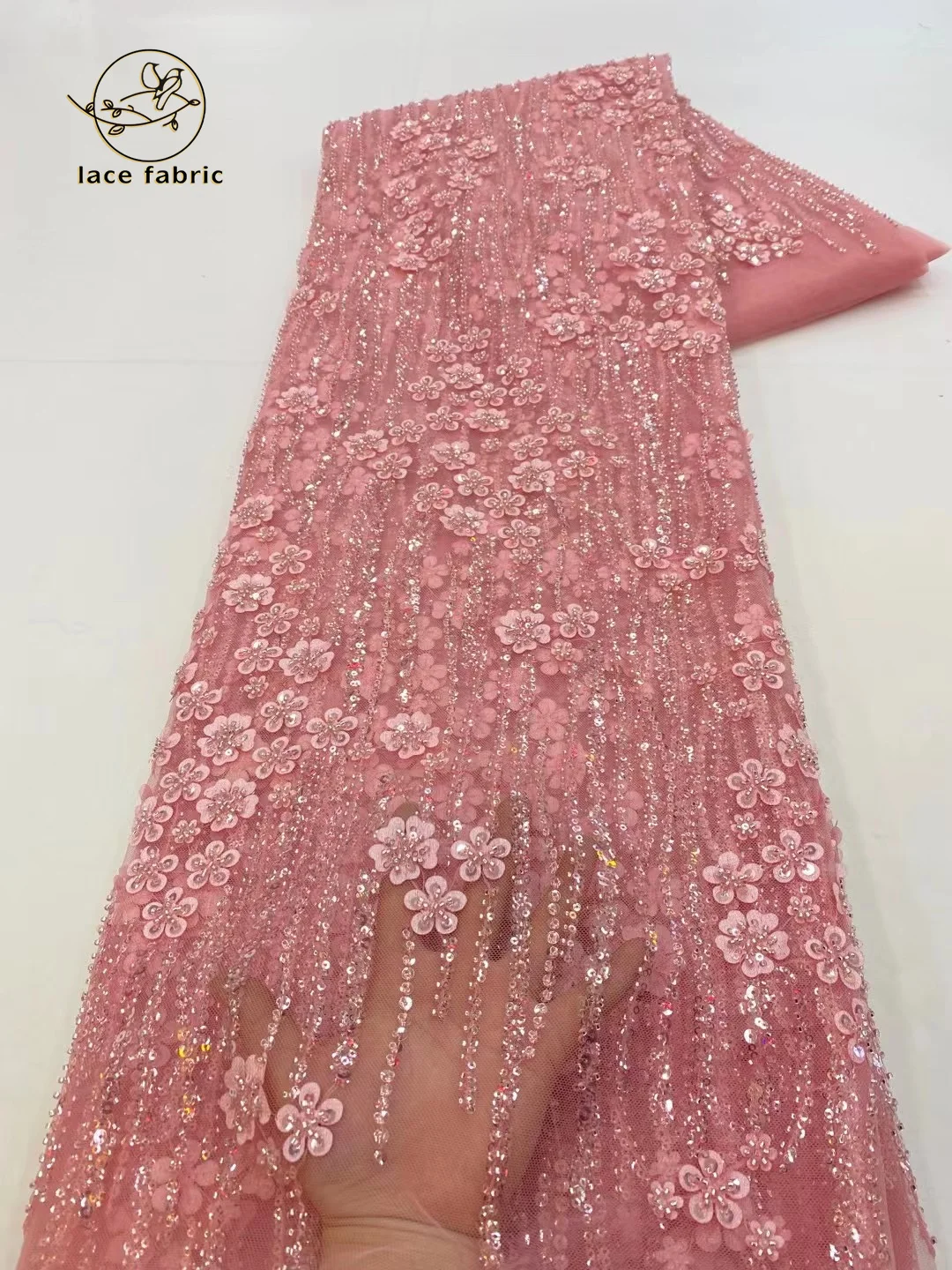 Розовая африканская кружевная ткань 2023, высокое качество, французская 3D Цветочная вышивка блестками, вышивка бисером, тюль для жениха, кружевная ткань для фотоплатья