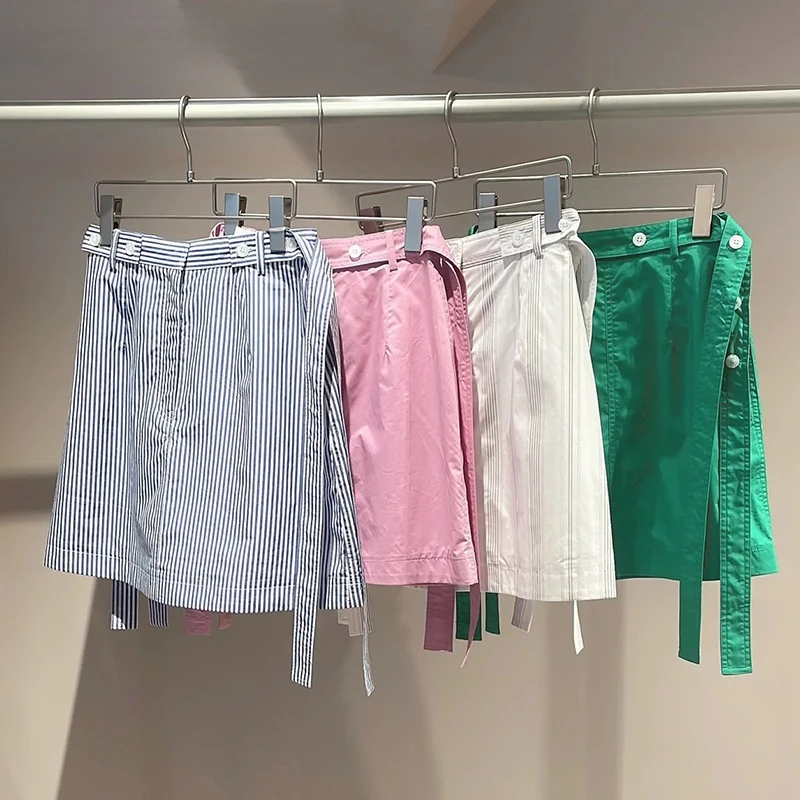 

Японская Новинка весна-лето 2022, Женские Простые однотонные полосатые приталенные женские юбки на пуговицах