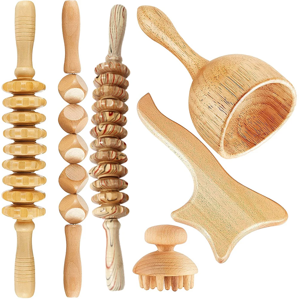 

4/5/6PCS Wooden Body Massage Tool Lymphatic Drainage Massager Anti Cellulite Fascia Massage Roller Therapy Meridians Health Care