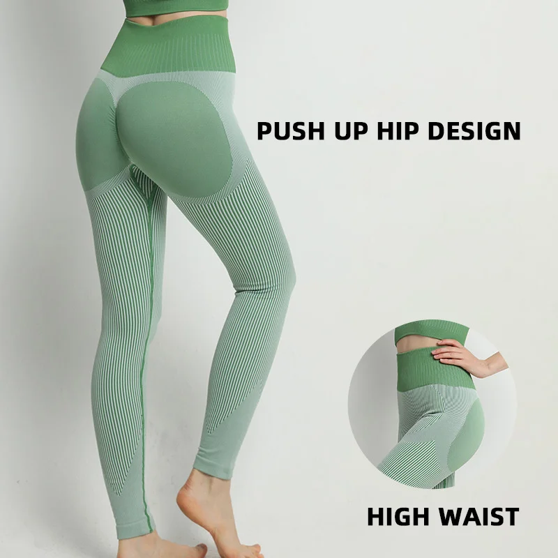 Fitness Ribbed Yoga Pants Women Seamless High Waisted Leggings Sport Tummy Control Running Training Female Gym  Legging Tights