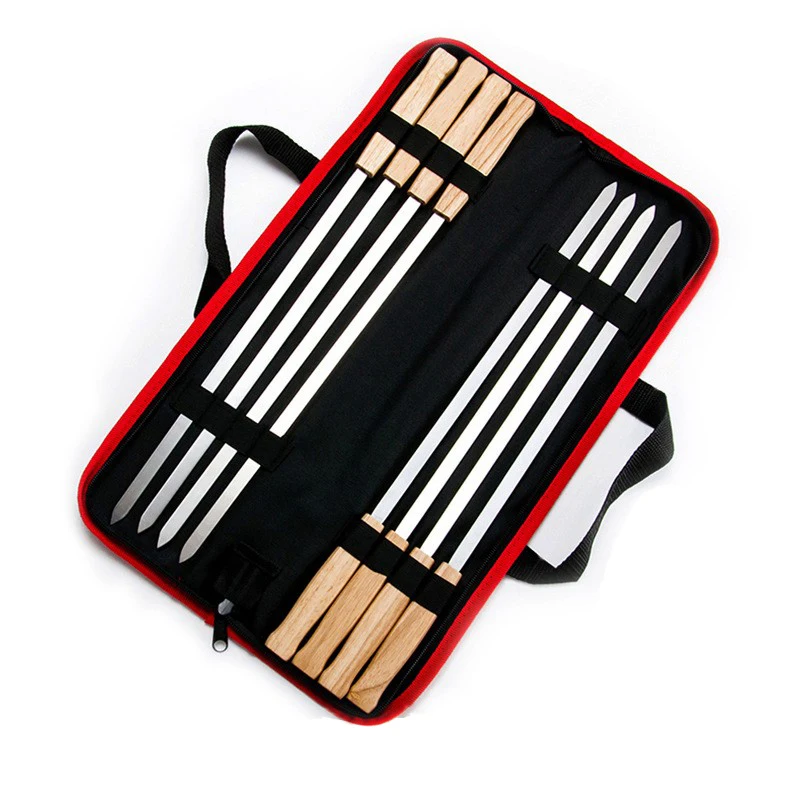 

8 stainless steel barbecue skewers Barbecue skewers thickened steak barbecue sticks, wooden handle outdoor barbecue tools
