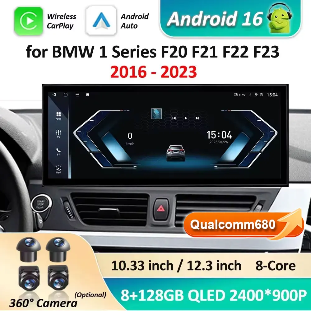 Фото Автомобильный видеоплеер Android 16 для BMW 1 серии F20 F21 F22 F23 2016-2023 Система NBT/EVO GPS Navi 4G Ультратонкий сенсорный экран QLED №1