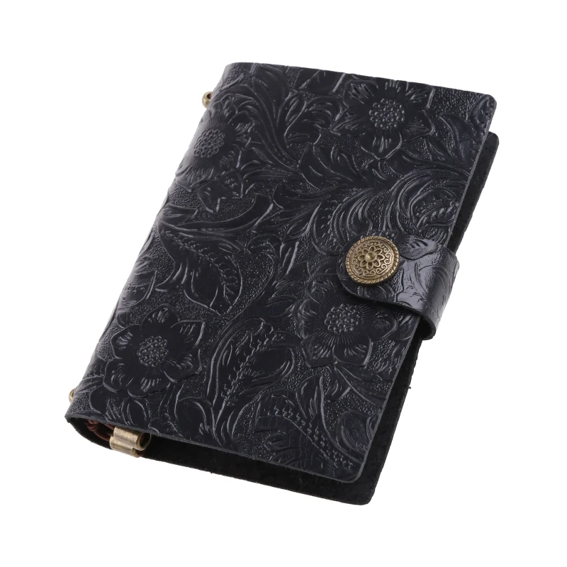 

Vintage Leather Travel Journal Notebook Diary Embossed Flower Press Notepad Sketchbook Handmade Travelers Note Book
