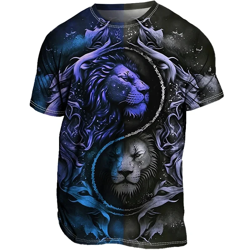 

Мужская модель 2023, модная уличная одежда в стиле Харадзюку С 3D рисунком животных, Льва, летняя повседневная крутая футболка с коротким рукавом, топы