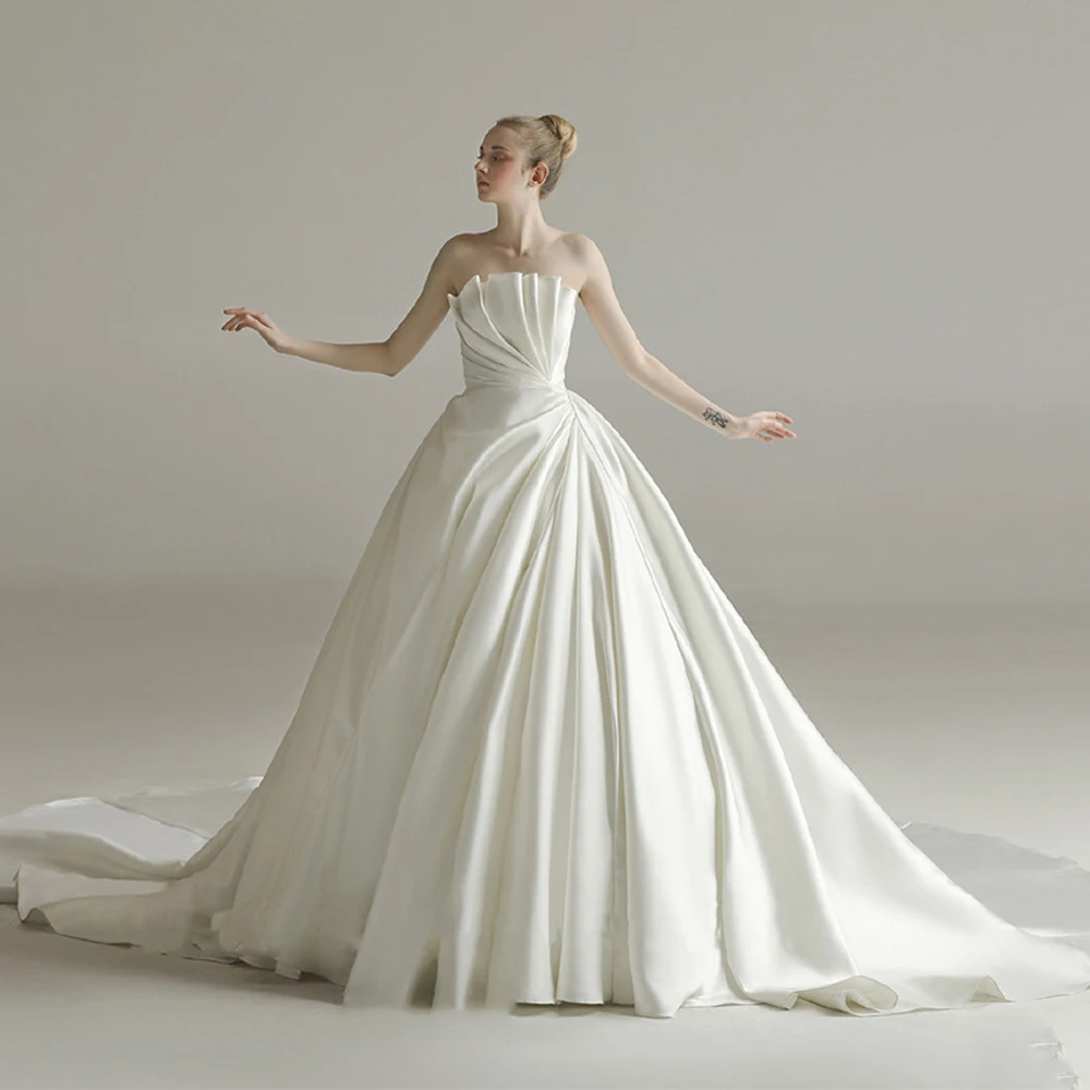 

Wedding Dress Satin Pleat Wedding Dresses for Women A-LINE Wedding Gowns