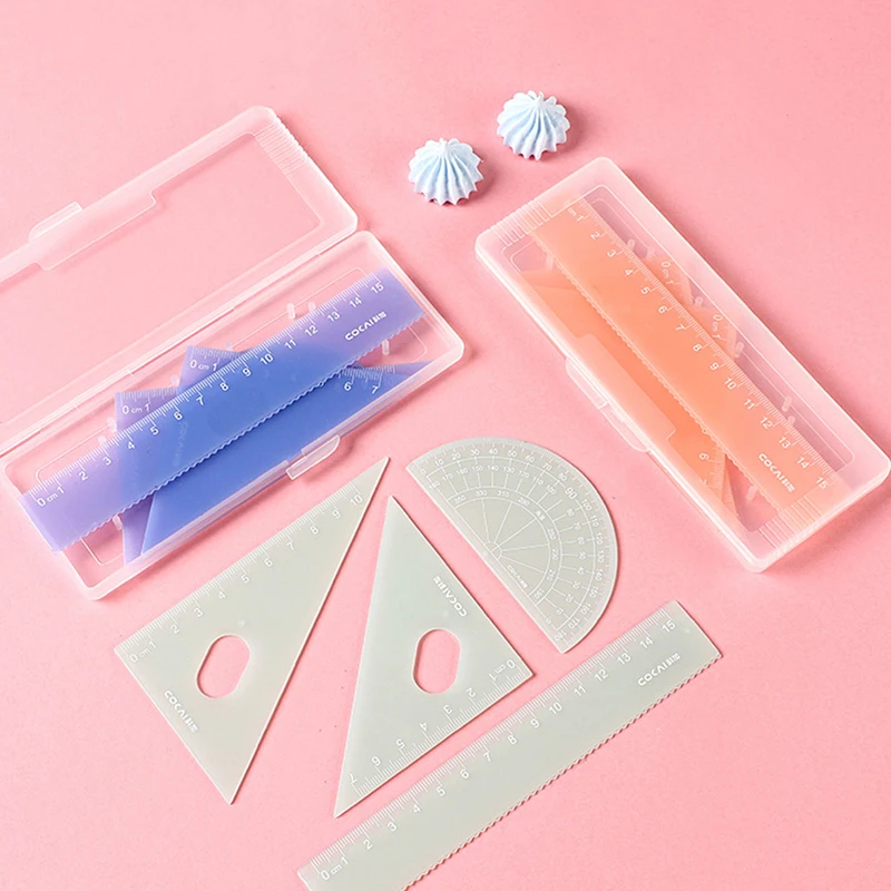

4Pcs Transparent Jelly Color Triangle Ruler Set Drawing Measurement Geometry Triangleruler Straightedge Protractor School Supply