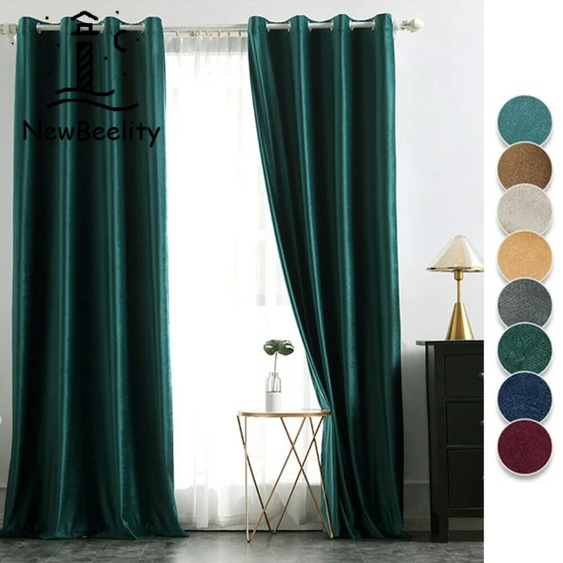 

Luxury Velvet Blackout Curtains for Living Room and Bedroom Window Finished Short Curtains Solid Color Home Decor Christmas