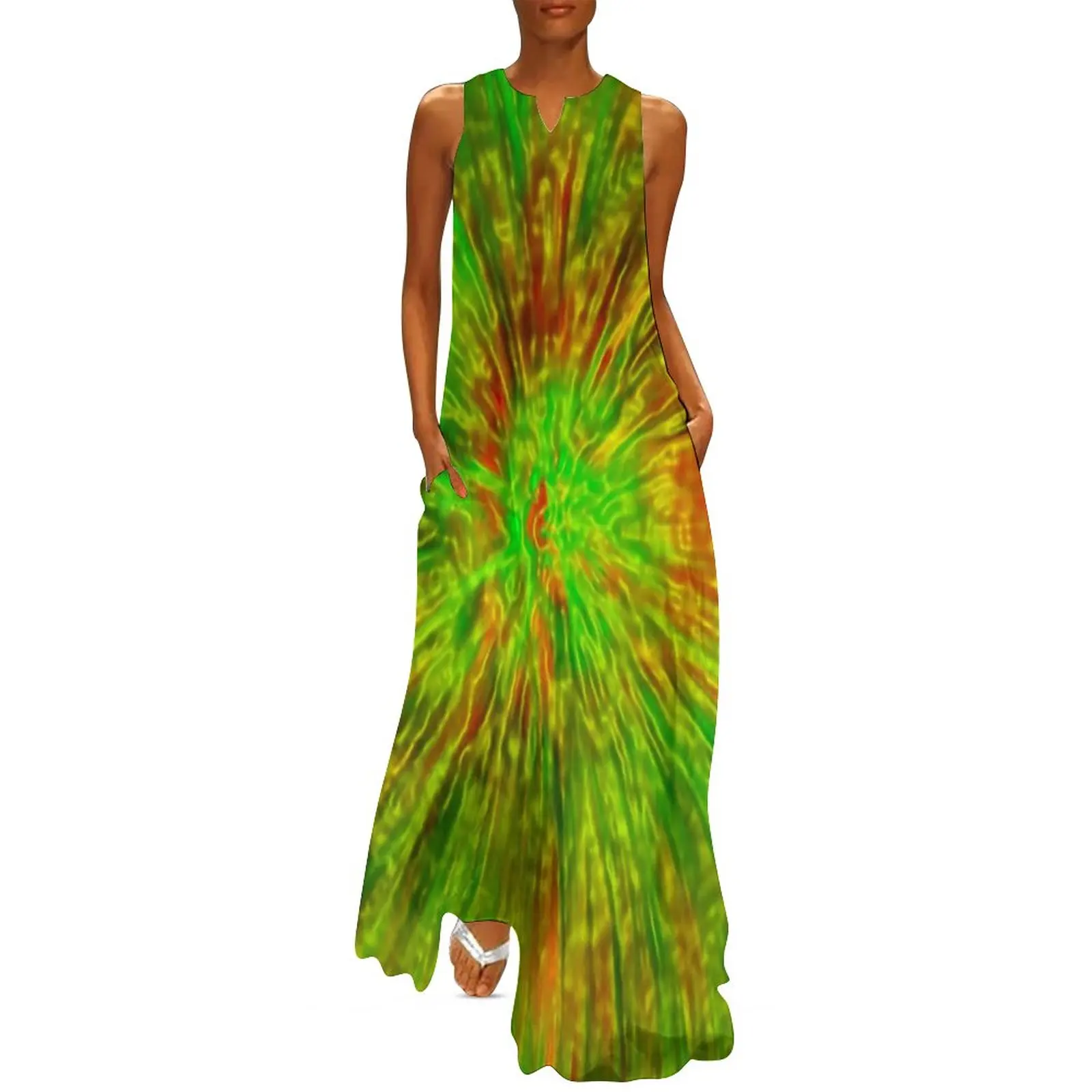 

Женское летнее платье-макси с абстрактным принтом, большого размера