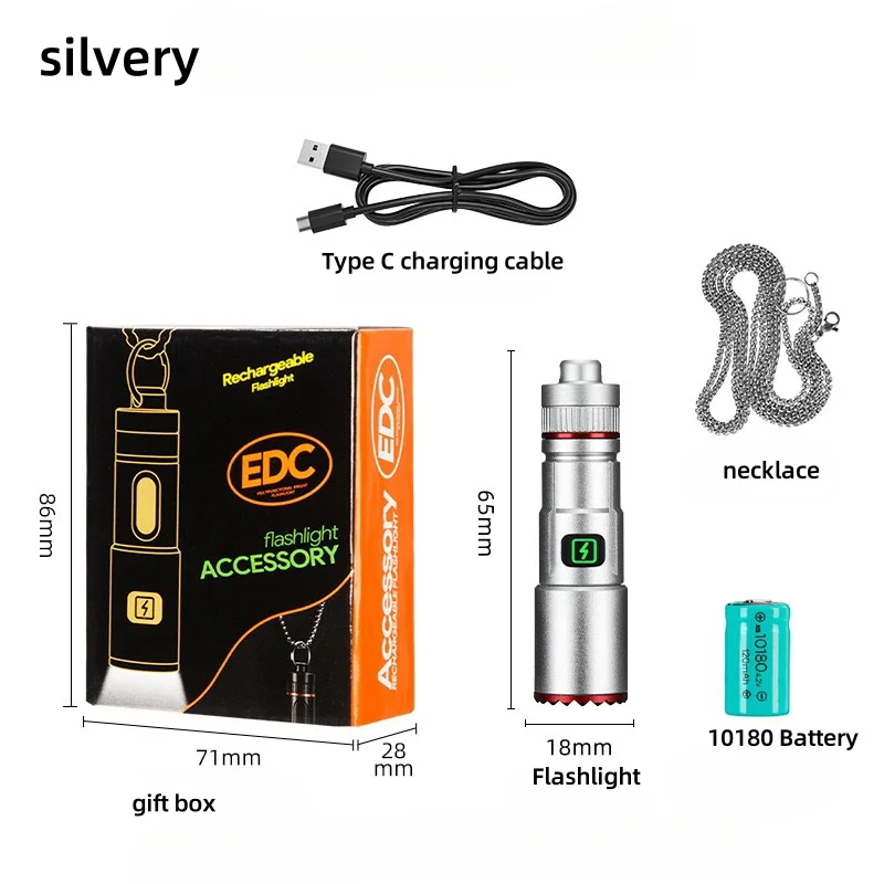 1000LM мини портативный светодиодный фонарик USB перезаряжаемый с ожерельем брелок