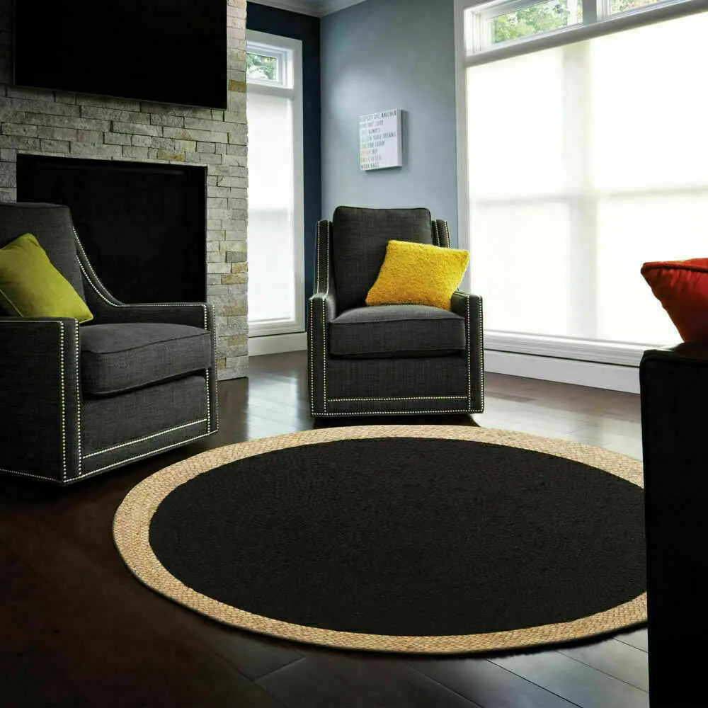 Rug  Natural Jute Handmade Round Reversible Braided Rug Modern Area Carpet