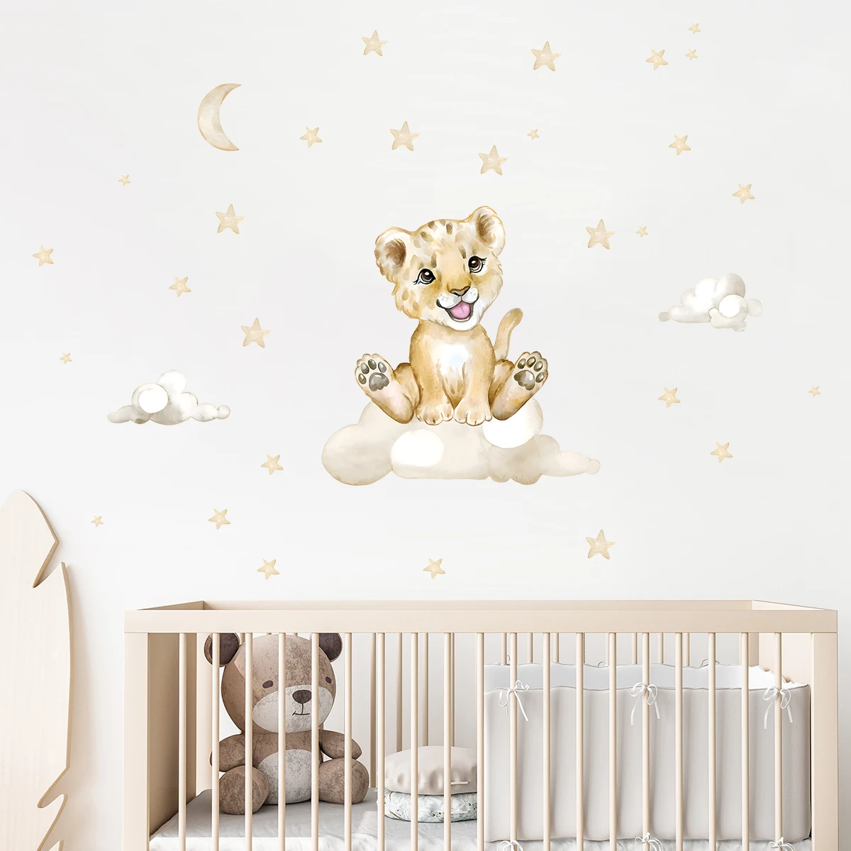 Мультяшные облака животные лев леопард жираф наклейки на стену для детской
