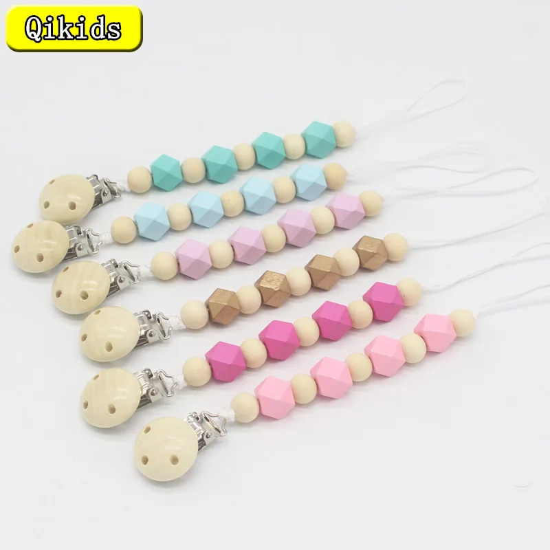 

Baby Feeding Products Food Grade Teether Pacifier Anti-Drop Chain Mother And Baby Bottle Anti-Lost Chain With Wooden Product Toy