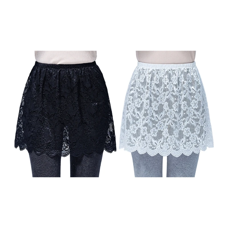 

Women Plum Blossom Floral Lace Layering Scalloped Hemline Shirt Extender Adjustable Layered Top Lower Sweep Half Slip Skirt Mini