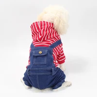 yorkies summer clothes for small dogs spring puppy dog jeans pants hooded jumpsuit striped denim overalls for dogs pet poodle