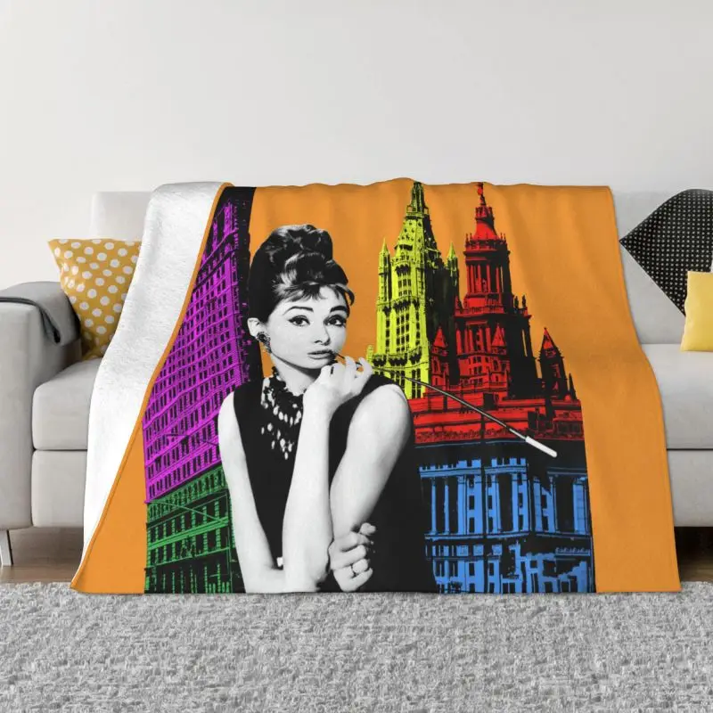 

Audrey Hepburn Pop Art Portrait Ultra-Soft Fleece Throw Blanket Flannel Actor Movie Star Blankets for Bed Travel Couch Quilt