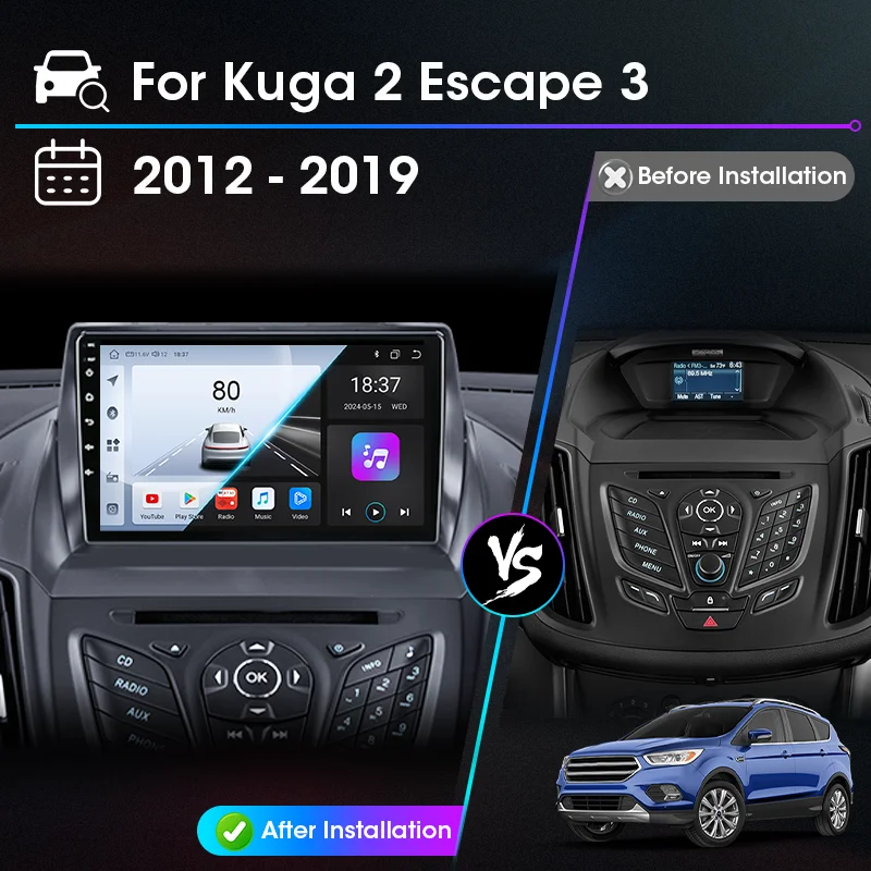 Автомобильное радио для Ford C-MAX Kuga 2 Escape 3 2012-2019 Carplay Android автоматический экран