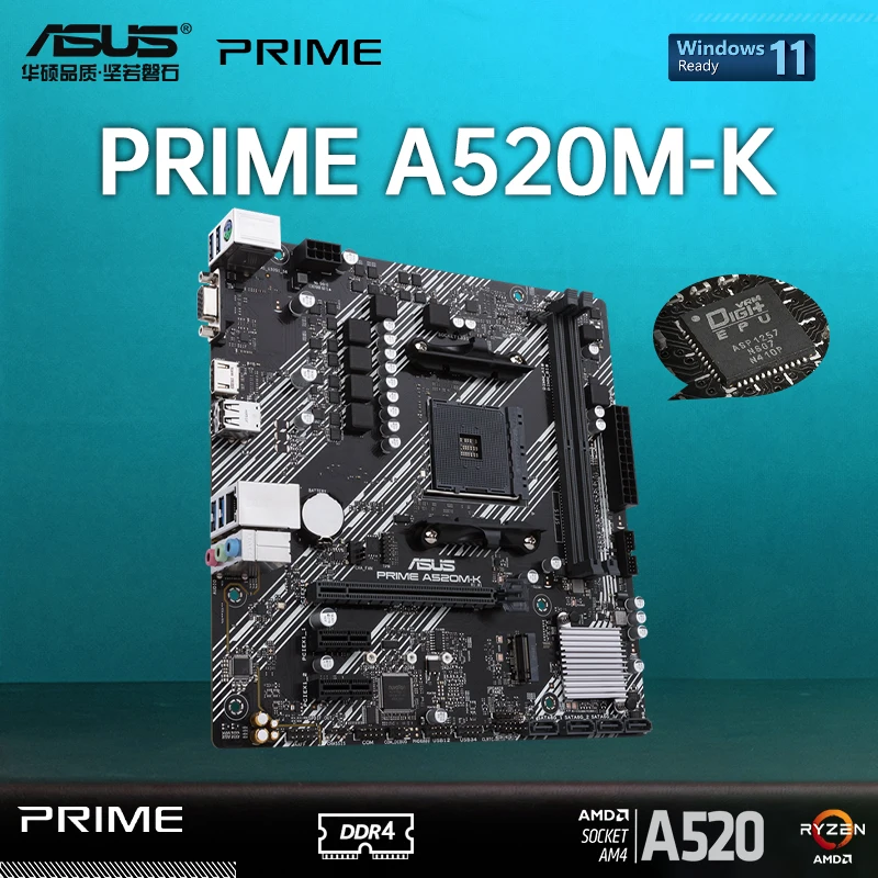 

Asus PRIME A520M-K Socket AM4 Motherboard Max-64G Desktop M-ATX DDR4 New AMD A520 Mainboard AM4 Ryzen CPU For 5600G 4600G 4750G