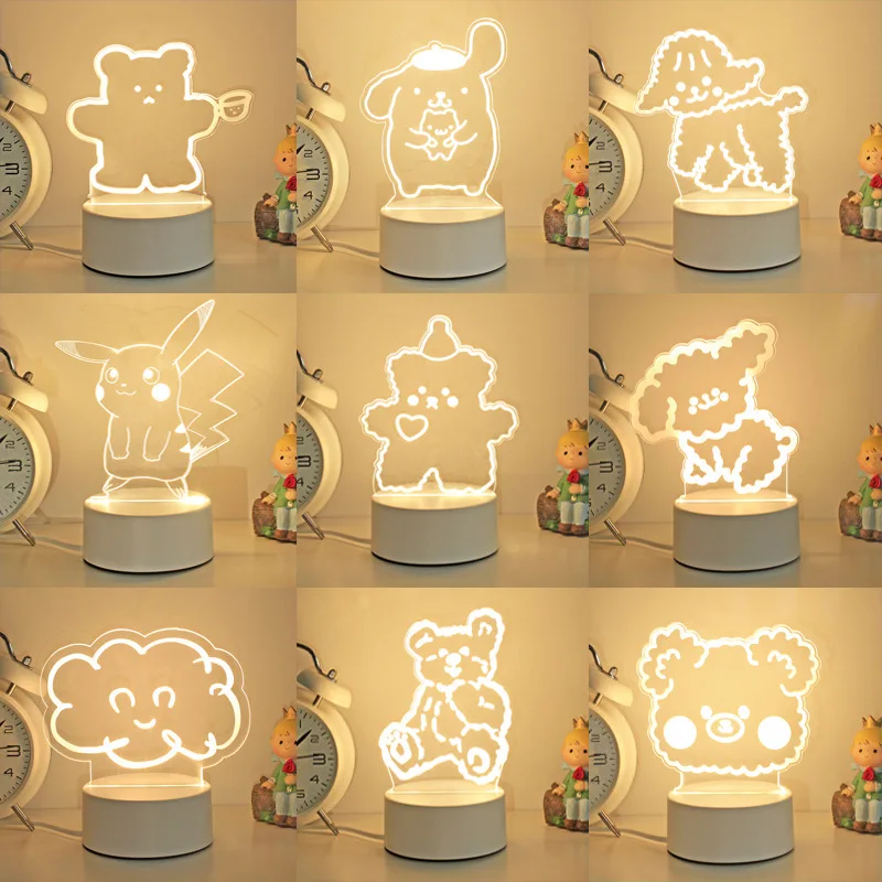 

Pokemon Sanrio Kawaii My Melody Cinnamon Roll Black Rice Pikachu 3d Variable Acrylic Three Lights Night Light Birthday Gift