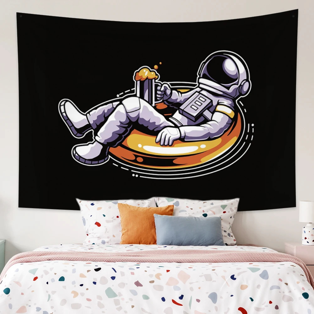 

Space Astronaut Wall Tapestry Beer Swimming Ring Vacations Print 100% Microfiber Fabric Corridor Bedroom Living Room Home Decor