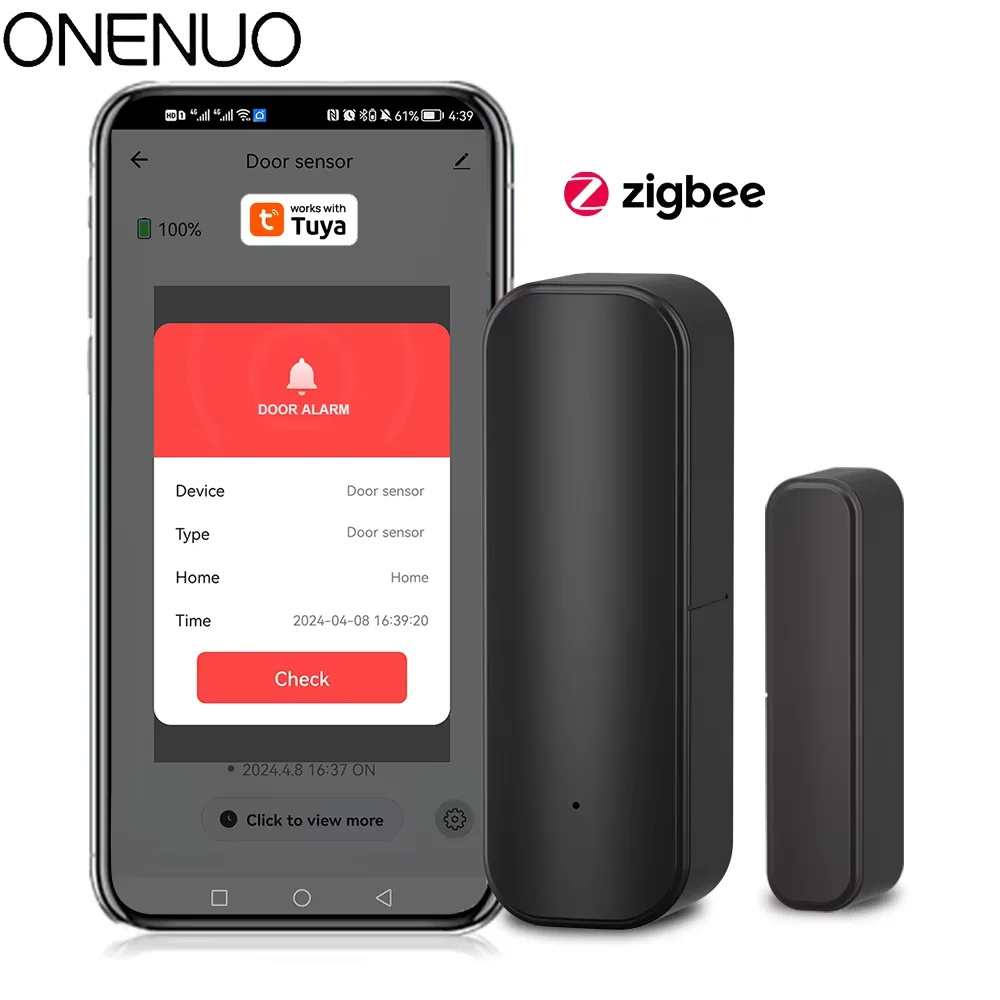 

Датчик оконной двери Zigbee, черный цвет, система охранной сигнализации для умного дома
