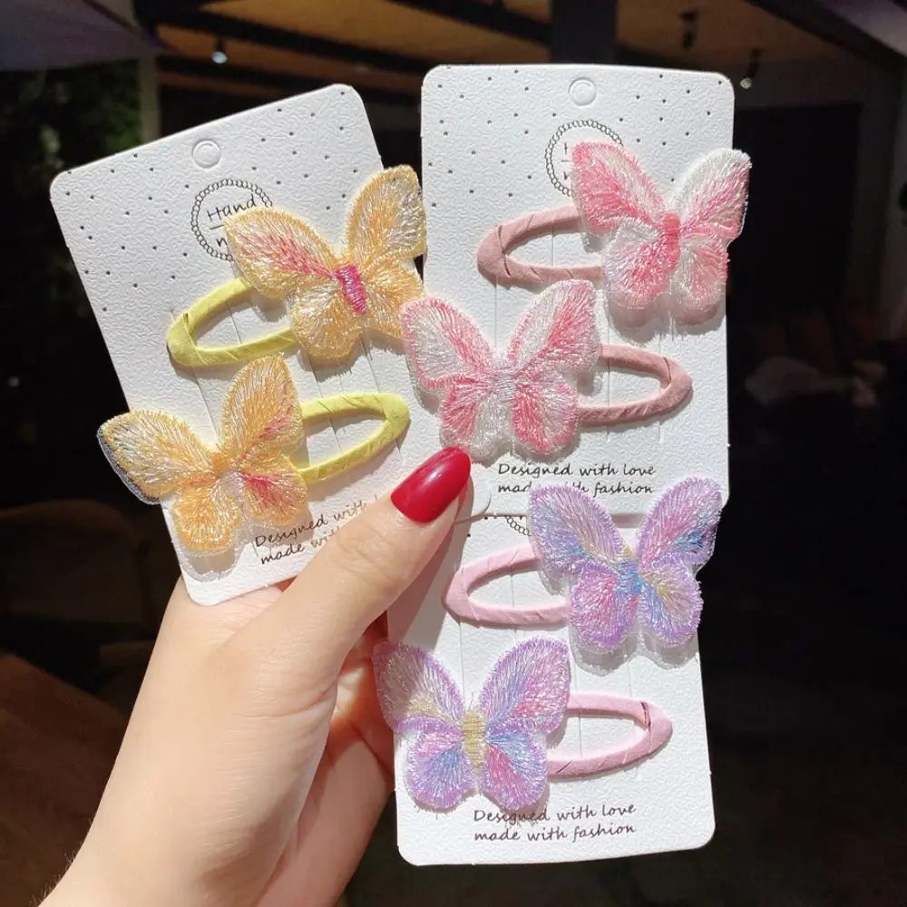 

Cute Fashion Kids Embroidered Solid Color Cloth Bang Clip Children Hairpin Butterfly Hair Clip Korean Style Barrettes