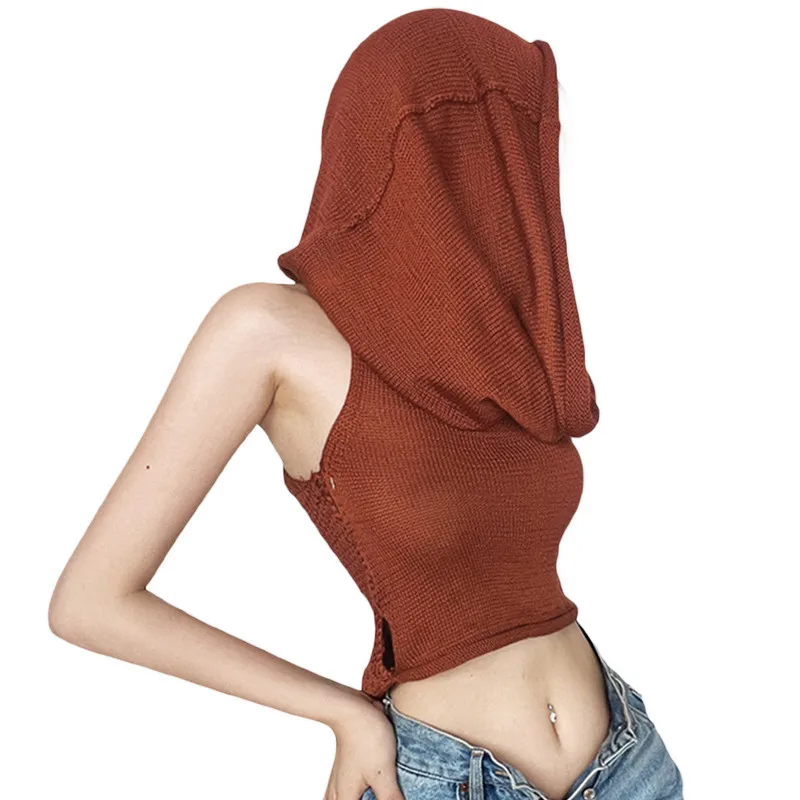 

Женская Трикотажная майка с капюшоном, летний базовый укороченный топ без рукавов с вырезами, сексуальная клубная одежда y2k