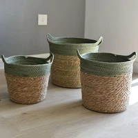 hand woven straw storage basket plant potted sundries organizer seagrass braided rattan planter set flower basket container
