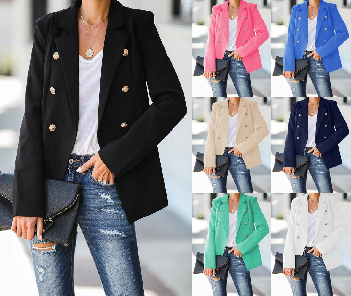 

Женский двубортный Блейзер на пуговицах, зеленый, синий, желтый, черный, белый блейзер для офиса, официальные блейзеры, Прямая поставка