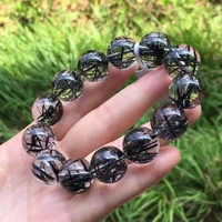 natural black rutilated quartz clear round beads bracelet 17 6mm brazil big size rutilated women men jewelry brazil aaaaaa