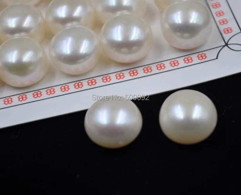 

wholesale 20 pcs ( 10pairs) 14mm half drilled button Freshwater pearl