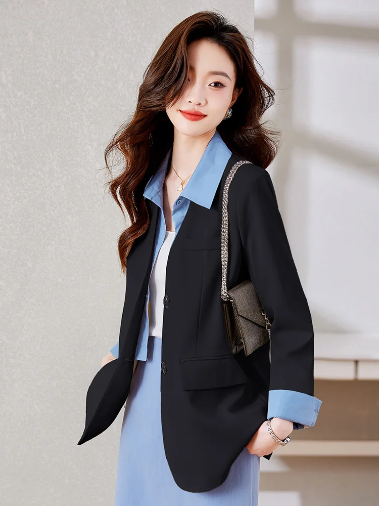 New High-end Luxury Long Sleeve Blazer Women Designer Fake Two Piece Jacket Office Ladies Spring Autumn Coats Casual