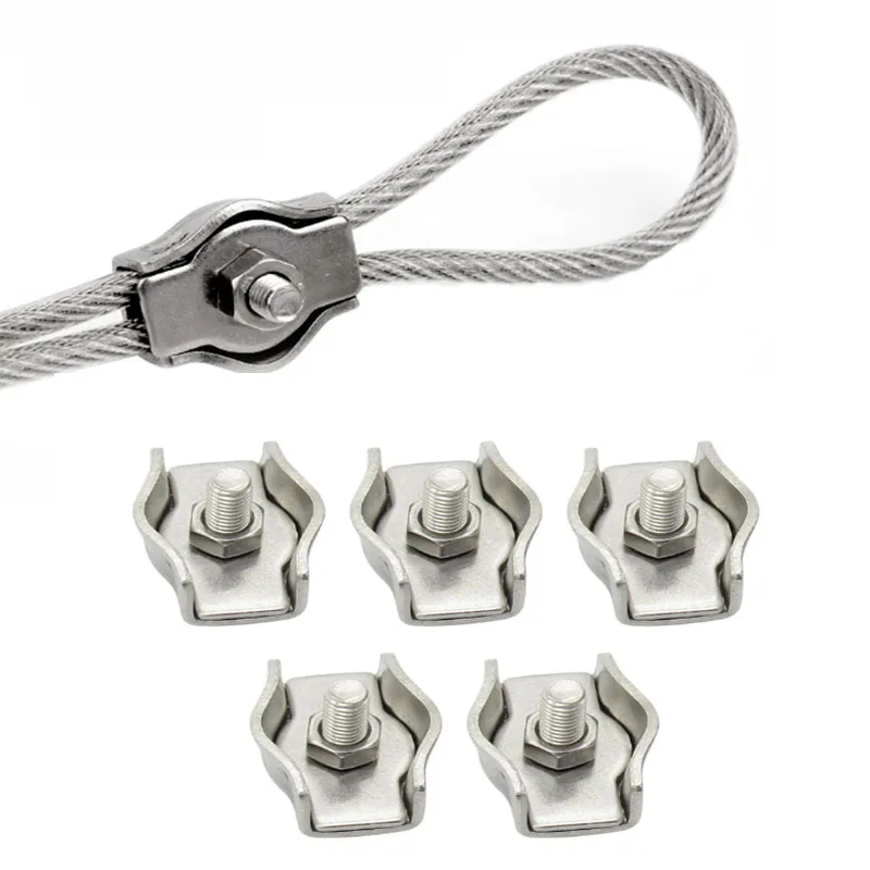 

304 Stainless Steel Single Clamp Chuck Lock Fixed Wire Rope Cable Fastener Size M2 M3 M4 M5 M6 M8 Pack of 5