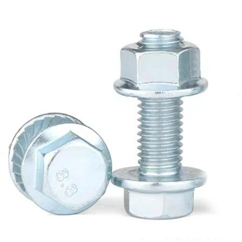 M5/M6/M8/M10/M12 Hexagon Flange Screw Nut Bolt Grade 8.8 High Strength Anti-slid External Hex With Gasket Set Zinc Plating