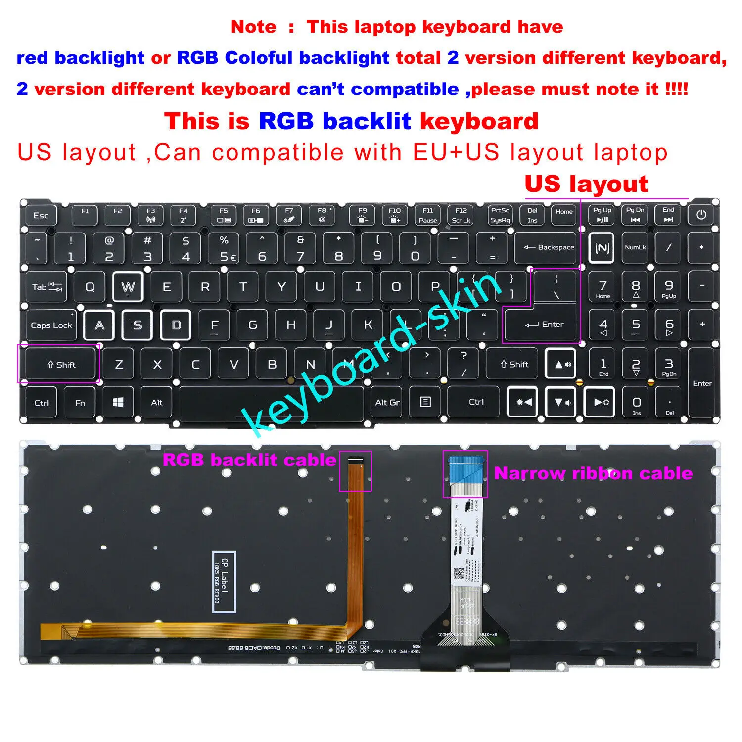 New US RGB colorful Backlit Keyboard For Acer Nitro 5 AN515-56 AN515-57 AN515-45 AN515-55 N20C1 Predator Helios 300 PH315-54
