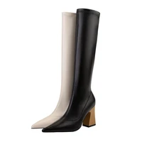 2022 fashion women 8 5cm black block high heels long boots new winter warm knee high boots soft leather thigh high boots