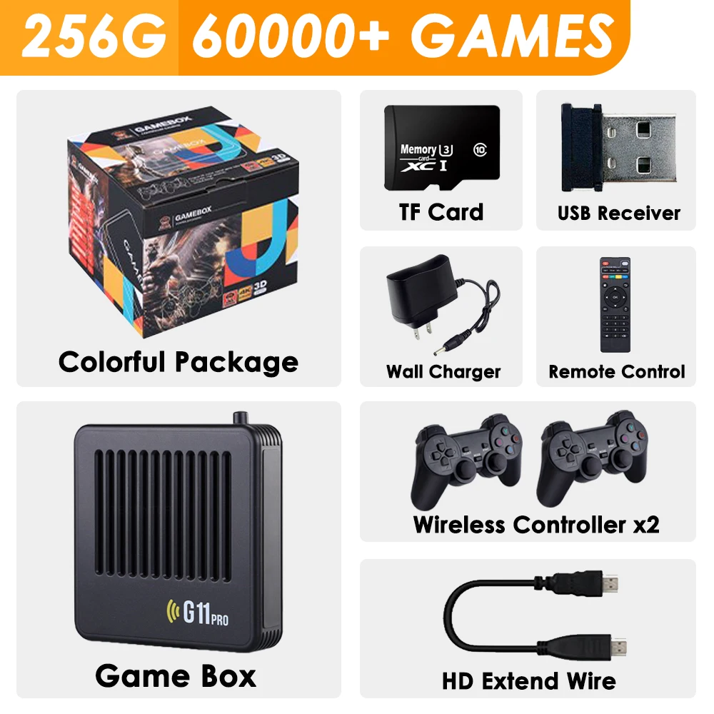 Ampown G11 Pro Retro Video Game Console 256G Game Box 2.4G Double Wireless 4K HD TV Box Android 9.0 60000+ Games For PS1/PSP images - 6