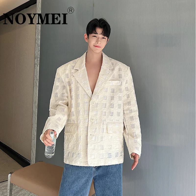 

NOYMEI Men Spring Summer Suit Coat Design Korean Style Loose Silhouette Texture Linen Cotton Sunscreen 2023 Male Blazer WA1194