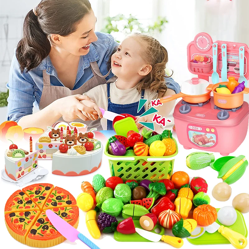 Pretend Play Food Sets for Kids Kitchen Pizza Toy Food  Cutting Fake Food  Fruits & Vegetables Play Kitchen  Accessories Gifts