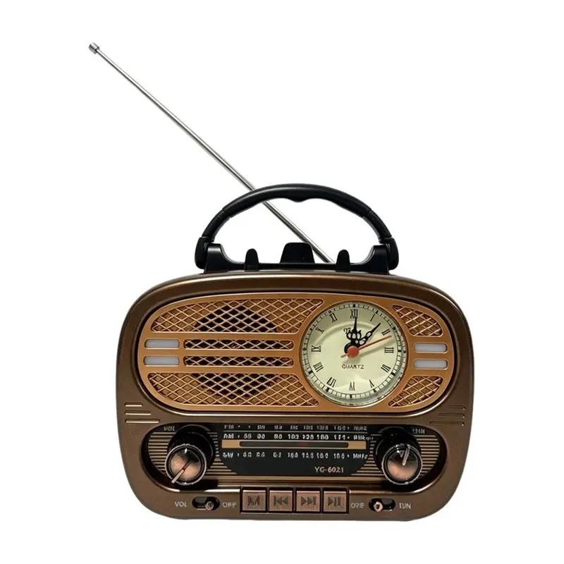 Фото B04B-Полнодиапазонное FM AM SW радио, портативное классическое винтажное радио, ретро-часы с указателем, Bluetooth-колонка, музыкальный плеер с поддержкой TF и USB. №4