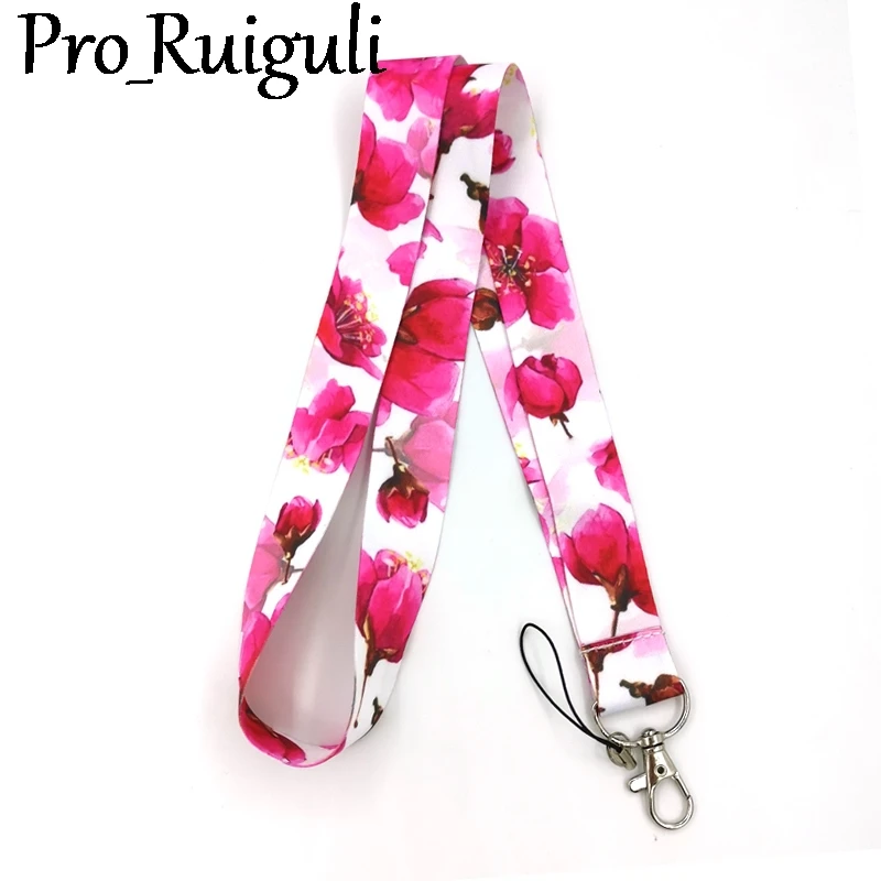 

Red flowers vintage Neck Strap Lanyard keychain Mobile Phone Strap ID Badge Holder Rope Key Chain Keyrings cosplay Accessories