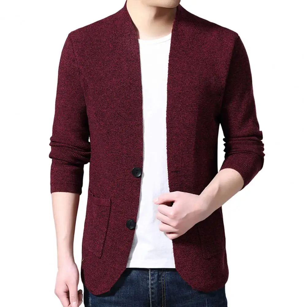 

Plus Size Cardigan Men Sweater Coat Single-breasted Knitting Solid Color Warm Elastic Men Fall Cardigan Coat