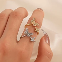 new retro geometry open butterfly rings for woman fashion full diamond ring jewelry accessories gift party girls daily wear