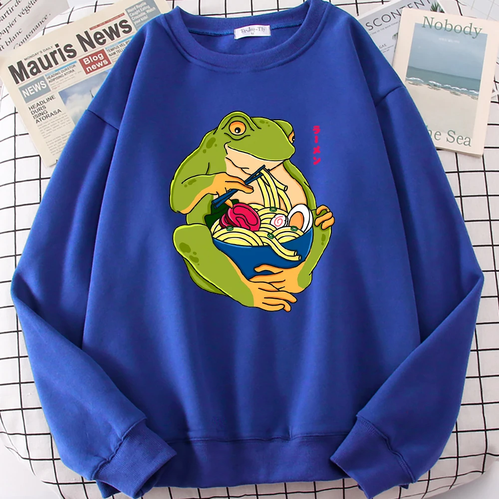 

Monster Frog Eating The Noodles Printed Women Clothes Creativity Crewneck Tops All-Match Oversized Pullover New Female Sweater