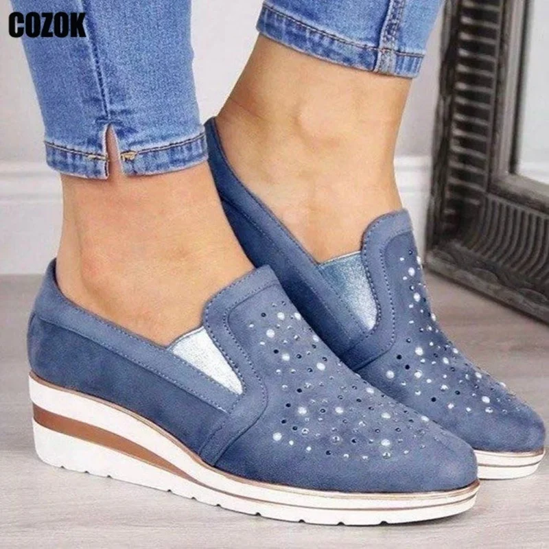 

Women's Crystal Sneakers 2022 Summer Woman Slip on Wedges Loafers Women Casual Sport Shoes Female Outdoor New Footwear Plus Size