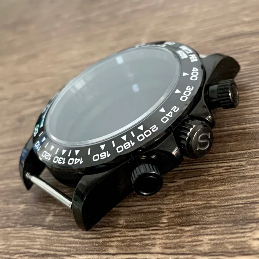 Watch Case 39MM PVD Plated Black Gold Case Steel Sapphire Glass Strap Suitable for VK63 Movement Watch Accessories