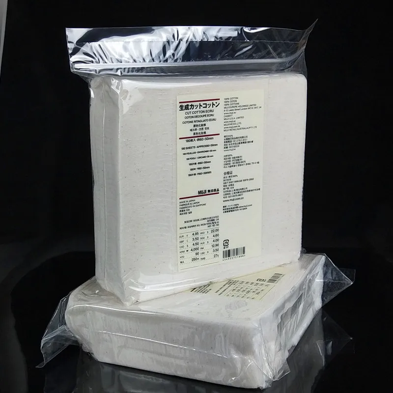 Оригинальная японская мягкая подушечка из 100% органического хлопка 180 200 листов 50x60 мм неотбеленная хлопковая подушечка 60x80 мм больше 40 листов переупакованный хлопок